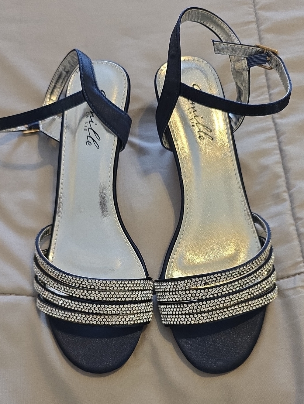 Camille La Vie Navy Rhinestone-Strap Open-Toe Sandals